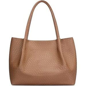 Tote Bag For Women Vegan Leather Shoulder Purse Trendy Soft Travel Bag - Brown